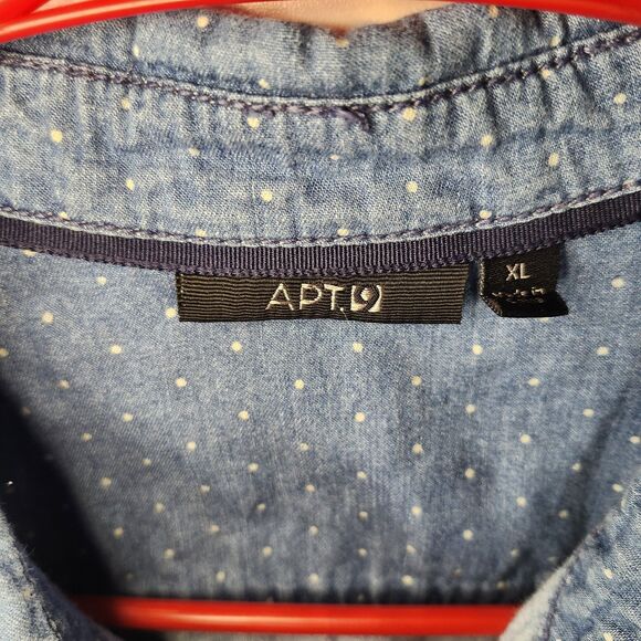 Apt 9 Womens Denim Chambray Polka Dot Button Up Shirt XL Roll Tab Sleeves Cotton - Picture 5 of 10